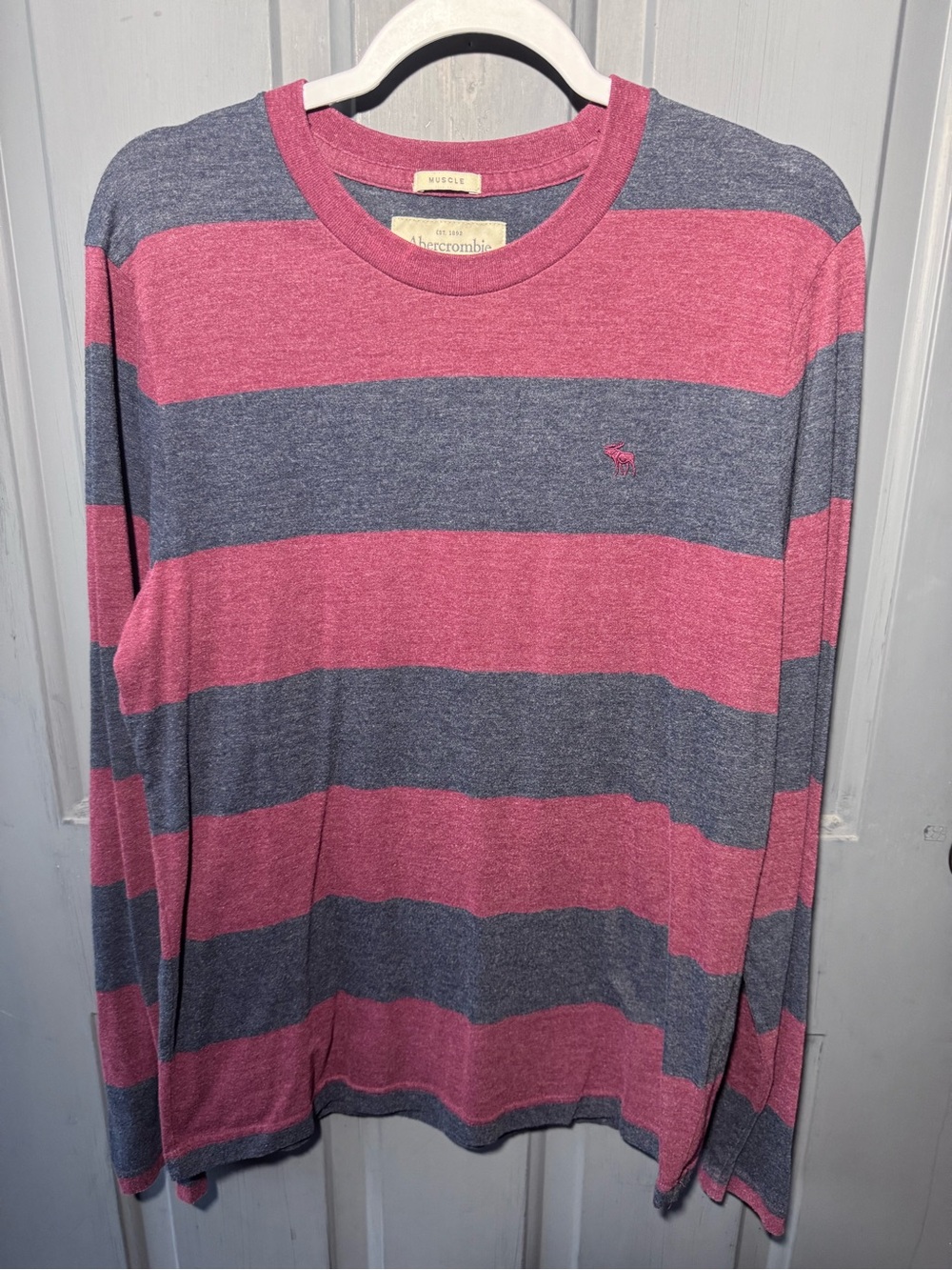 Abercrombie & Fitch Men’s Long-Sleeve Stripe Crewneck Shirt - Maroon& Gray